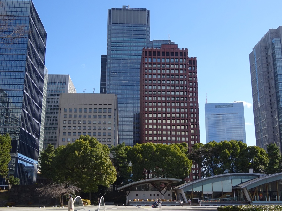 皇居側から見た「東京海上日動ビル本館」と「新館」(左側の白い低い建物)